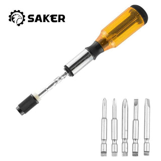 SAKERPLUS Push Pull Ratchet Screwdriver With 5 Screwdriver Heads