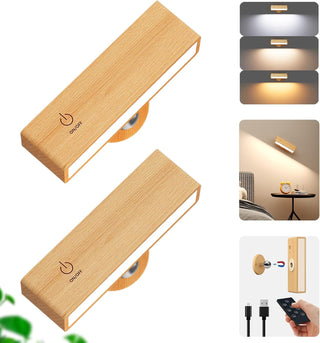 Saker Solid Wood Rechargeable Wall Lights - 2 PACKS