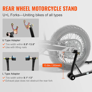 Saker Motorcycle Wheel Stand with U + L Fork Swingarm Spool