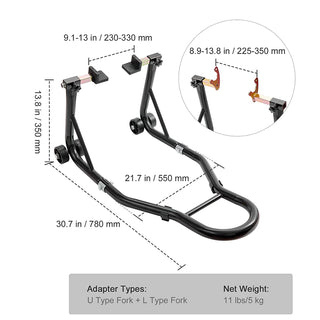 Saker Motorcycle Wheel Stand with U + L Fork Swingarm Spool