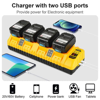 Saker 4-Ports Rapid Battery Charger Station for Dewalt Li-ion Battery