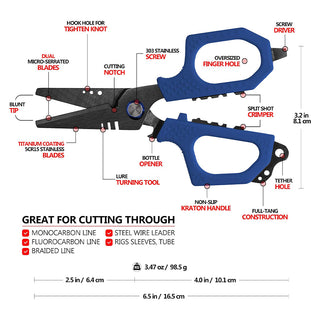 Sakerplus 6.5" Pro Dual Serrated Blades Fishing Shears