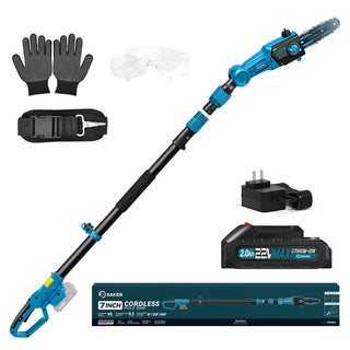 Saker 22V 2-in-1 Cordless Pole Saw 7-inch and Pole Hedge Trimmer 16-inch