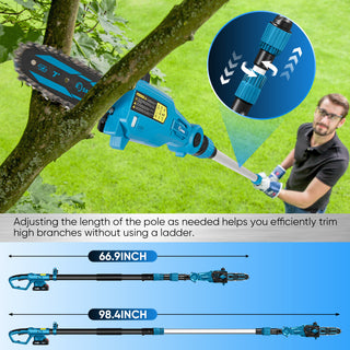 Saker 22V 2-in-1 Cordless Pole Saw 7-inch and Pole Hedge Trimmer 16-inch